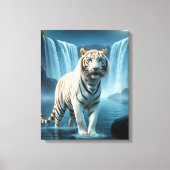 Witte tijger met watervallen uitgerekt canvas afdruk (Voorkant)