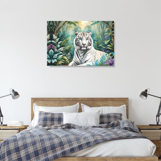 Witte Tijger Oerwoud Flora Canvas Afdruk (Insitu (Slaapkamer))