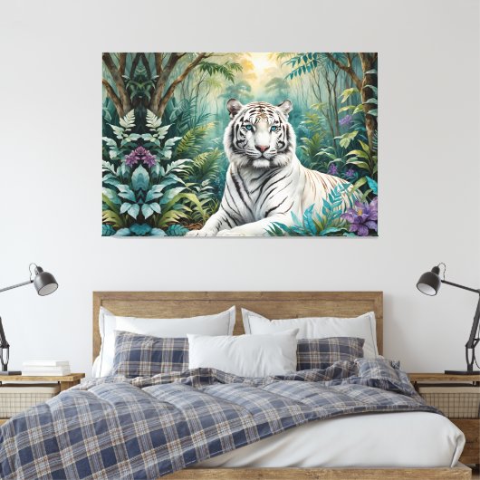 Witte Tijger Oerwoud Flora Canvas Afdruk (Insitu (Slaapkamer))