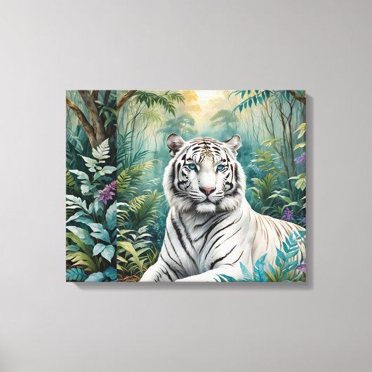 Witte Tijger Oerwoud Flora Canvas Afdruk (Voorkant)