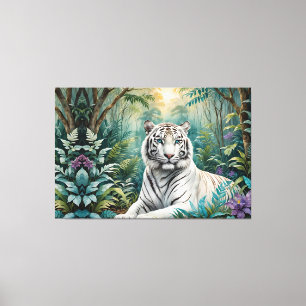 Witte Tijger Oerwoud Flora Canvas Afdruk