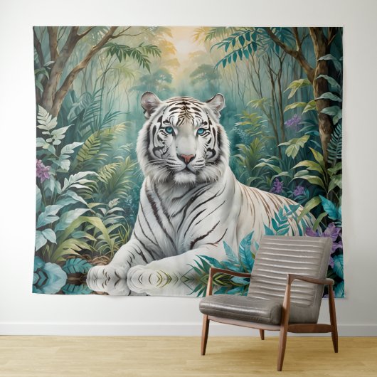Witte Tijger Oerwoud Flora Wandkleed (In Situ (horizontaal))