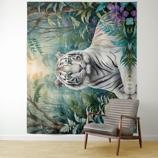 Witte Tijger Oerwoud Flora Wandkleed (In situ)