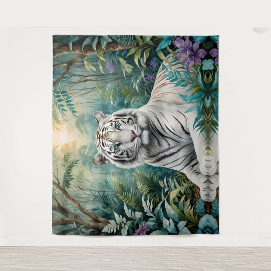 Witte Tijger Oerwoud Flora Wandkleed (Voorkant)