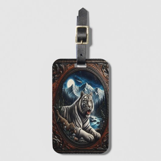 Witte tijger onder maanlicht bagagelabel (Voorkant (verticaal))