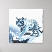 Witte tijger op besneeuwde kliffen gestrekte canva canvas afdruk (Voorkant)