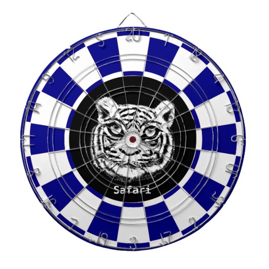Witte Tijger op Marineblauw en Wit Dartbord (Voorkant)