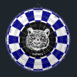 Witte Tijger op Navy Blue en White Dart Board Dartbord<br><div class="desc">Witte tijger op marineblauw en wit Dart Board. Tekst kan worden gepersonaliseerd.</div>