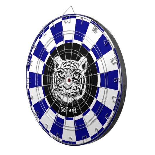 Witte Tijger op Navy Blue en White Dart Board Dartbord (Voorkant Rechts)