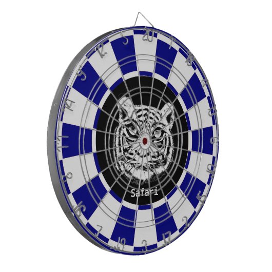 Witte Tijger op Navy Blue en White Dart Board Dartbord (Voorkant Links)