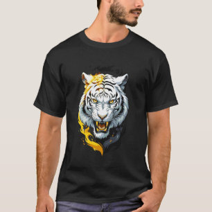 Witte Tijger op Vlammen Vuur Grote Kat Liefhebbers T-shirt