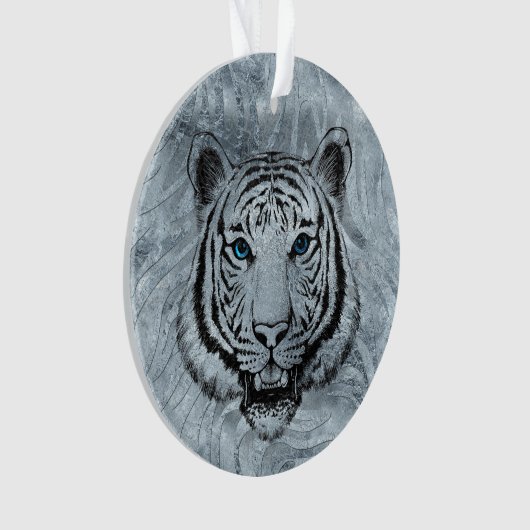 Witte tijger op voorzijde van glas ornament (voorkant)