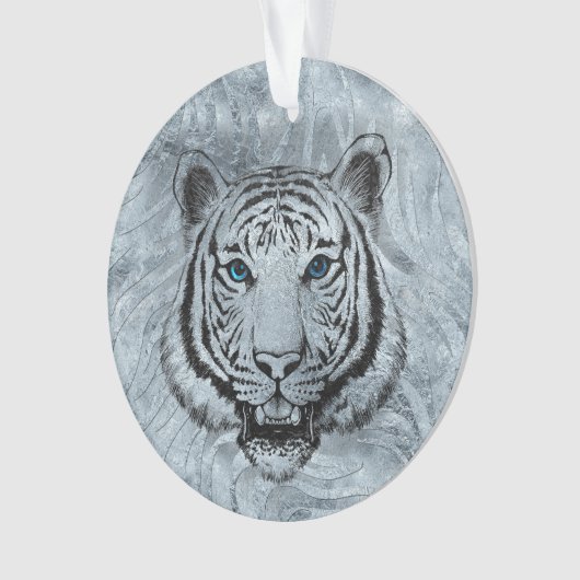 Witte tijger op voorzijde van glas ornament (voorkant)