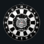 Witte tijger op zwart en wit dartbord<br><div class="desc">Witte tijger op zwart-wit Dart Board. Tekst kan worden gepersonaliseerd.</div>