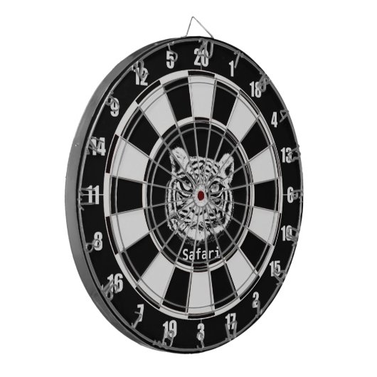 Witte tijger op zwart en wit dartbord (Voorkant Links)