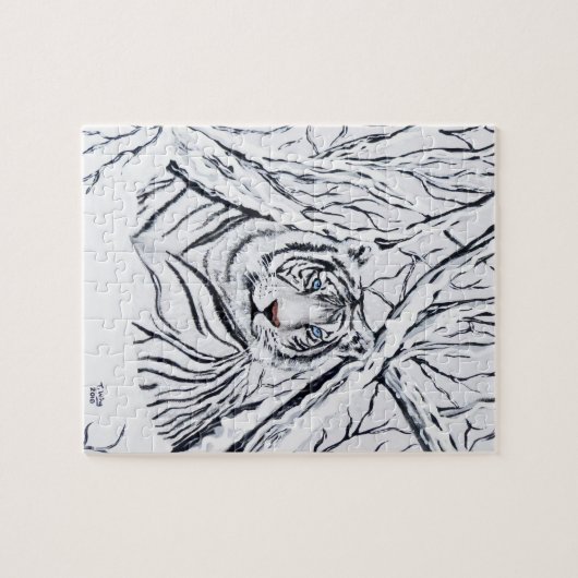 Witte tijger, overvloeiend in legpuzzel (Horizontaal)