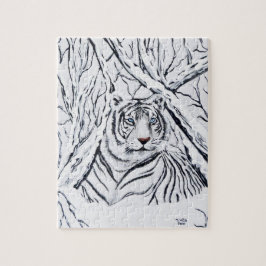 Witte tijger, overvloeiend in legpuzzel