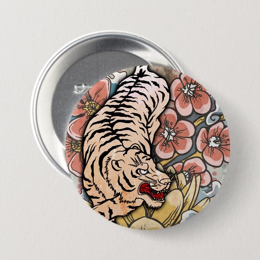 Witte tijger ronde button 7,6 cm (Voorkant /achterkant)