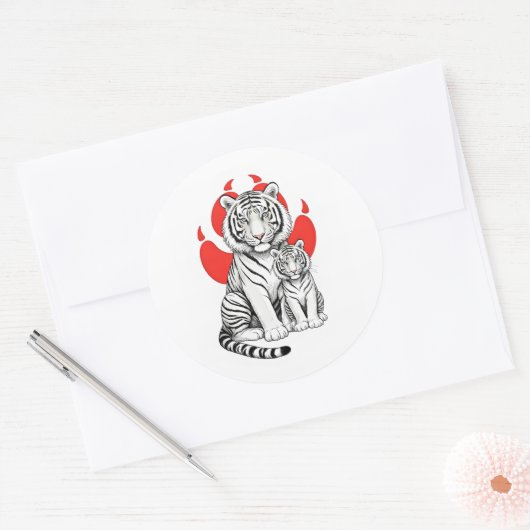 witte tijger ronde sticker (Envelop)