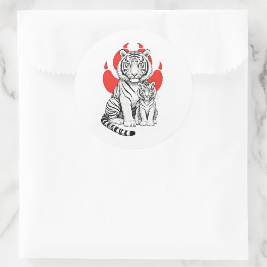 witte tijger ronde sticker (Tas)