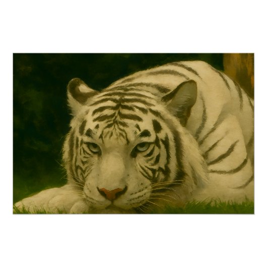 Witte tijger rust in bosrijke schaduw perfect poster (Voorkant)