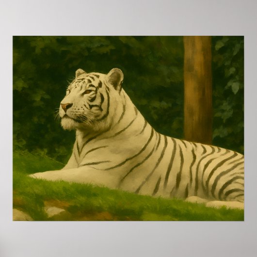 Witte tijger rust in het bos licht poster (Voorkant)