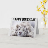 WITTE TIJGER SLAPEN, TAART ETEN, VERJAARDAGSKAART KAART (Gele Bloem)