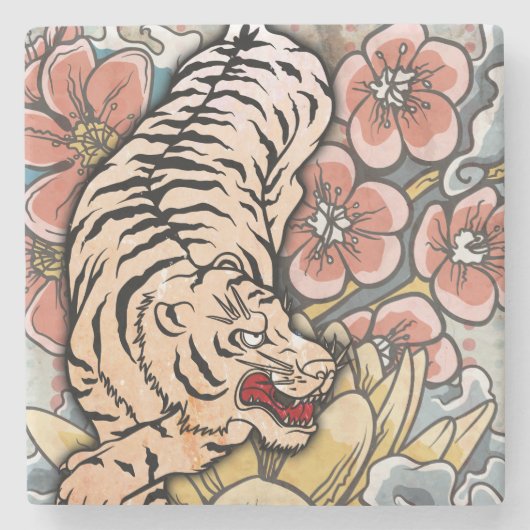 Witte tijger stenen onderzetter (Voorkant)