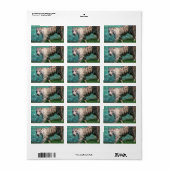 Witte tijger tegen blauw water lopende foto etiket (Full Sheet)
