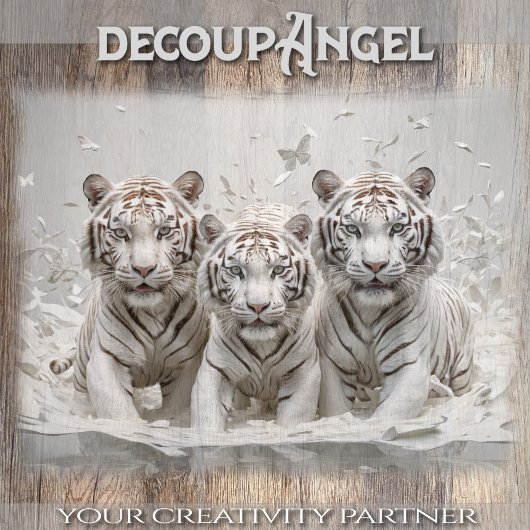 Witte tijger trio - Decoupage - Tissuepapier