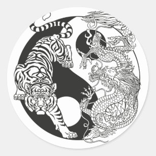Witte tijger versus groene draak in de klassieke y ronde sticker