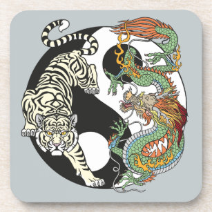 Witte tijger versus groene draak in de yin yang bier onderzetter
