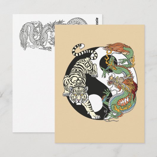 Witte tijger versus groene draak in de yin yang briefkaart (Voorkant / Achterkant)