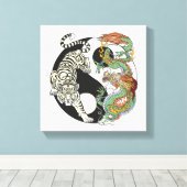 Witte tijger versus groene draak in de yin yang c canvas afdruk (Insitu (Houten vloer))