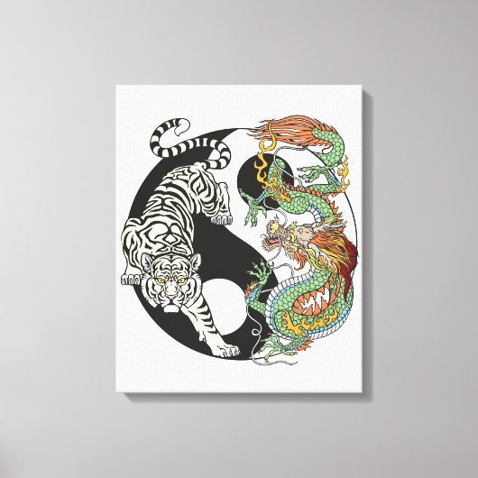 Witte tijger versus groene draak in de yin yang c canvas afdruk (Voorkant)