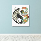 Witte tijger versus groene draak in de yin yang c canvas afdruk (Insitu (Houten vloer))