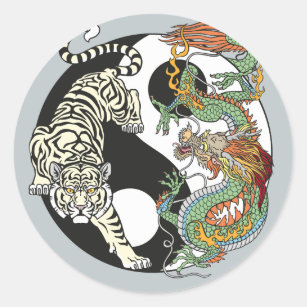 Witte tijger versus groene draak in de yin yang cl ronde sticker