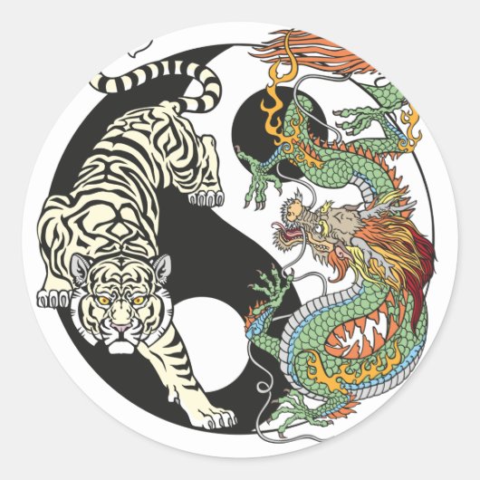Witte tijger versus groene draak in de yin yang cl ronde sticker (Voorkant)