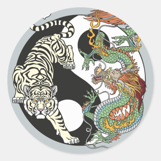 Witte tijger versus groene draak in de yin yang cl ronde sticker (Voorkant)
