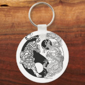 Witte tijger versus groene draak in de yin yang k sleutelhanger (Voorkant)
