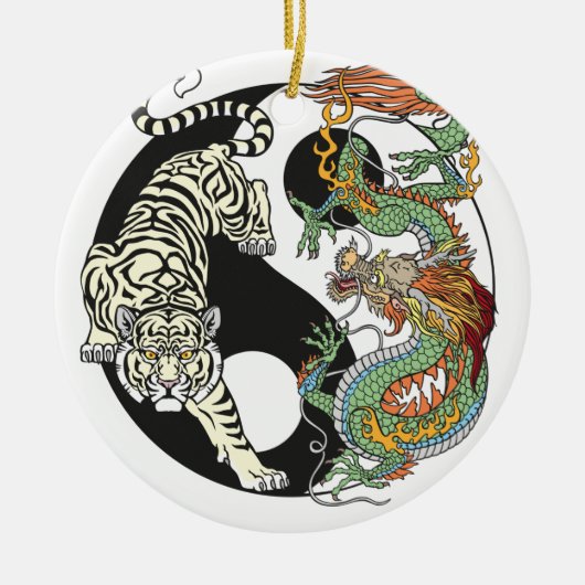 Witte tijger versus groene draak in de yin yang keramisch ornament (Voorkant)