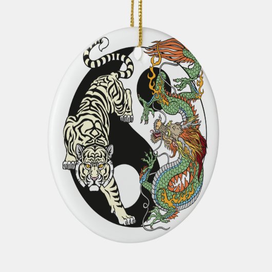 Witte tijger versus groene draak in de yin yang keramisch ornament (Rechts)