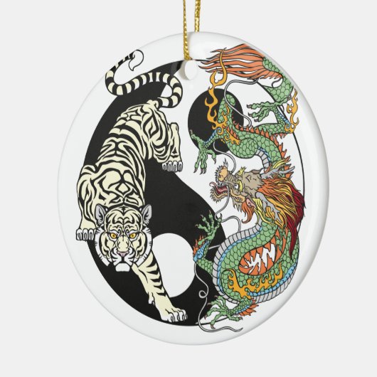 Witte tijger versus groene draak in de yin yang keramisch ornament (Links)