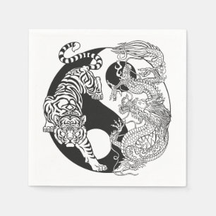 Witte tijger versus groene draak in de yin yang n servet