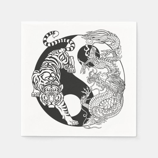 Witte tijger versus groene draak in de yin yang n servet (Voorkant)