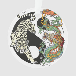 Witte tijger versus groene draak in de yin yang ornament