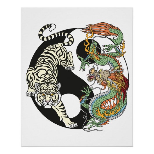 Witte tijger versus groene draak in de yin yang p perfect poster (Voorkant)
