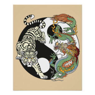 Witte tijger versus groene draak in de yin yang p perfect poster