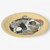Witte tijger versus groene draak in de yin yang pa papieren bordje (Gekanteld)