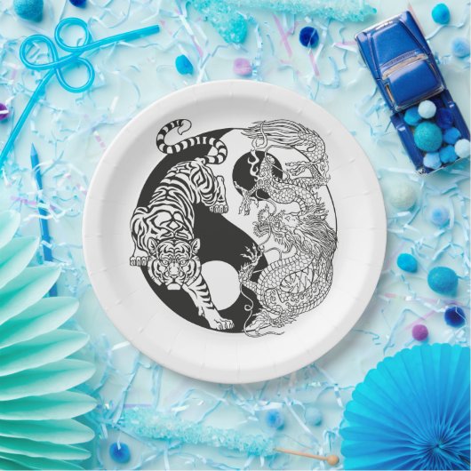 Witte tijger versus groene draak in de yin yang papieren bordje (Feest)